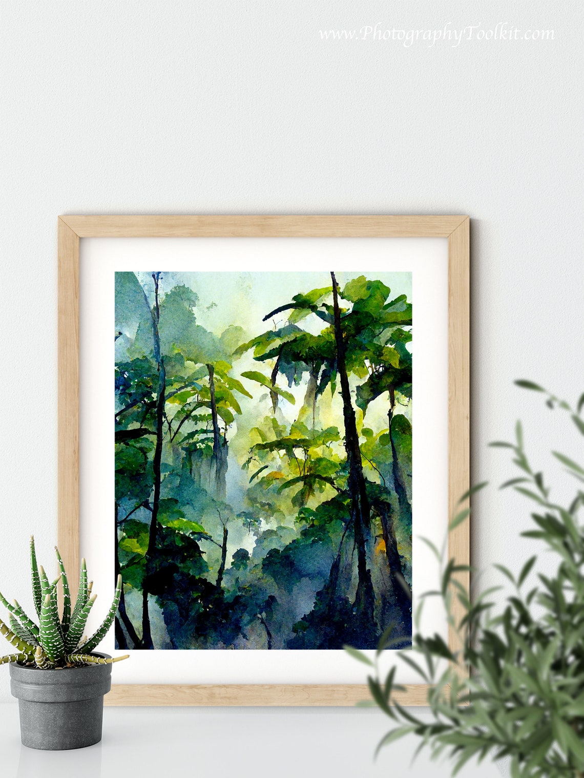 Sunlit Misty Tropical Forest Watercolor Jungle Nature Poster - Image 5