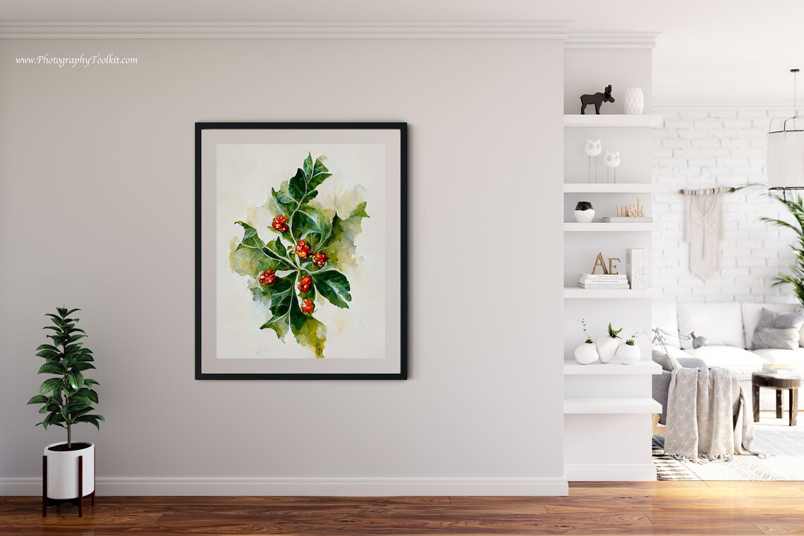 Winter Berry Holly Branch Christmas Art Print - Image 4