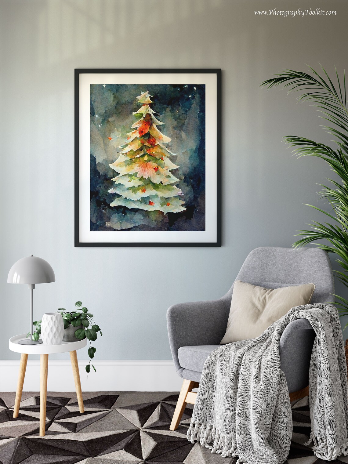 Christmas Tree Watercolor Winter Landscape Art Print - Image 6