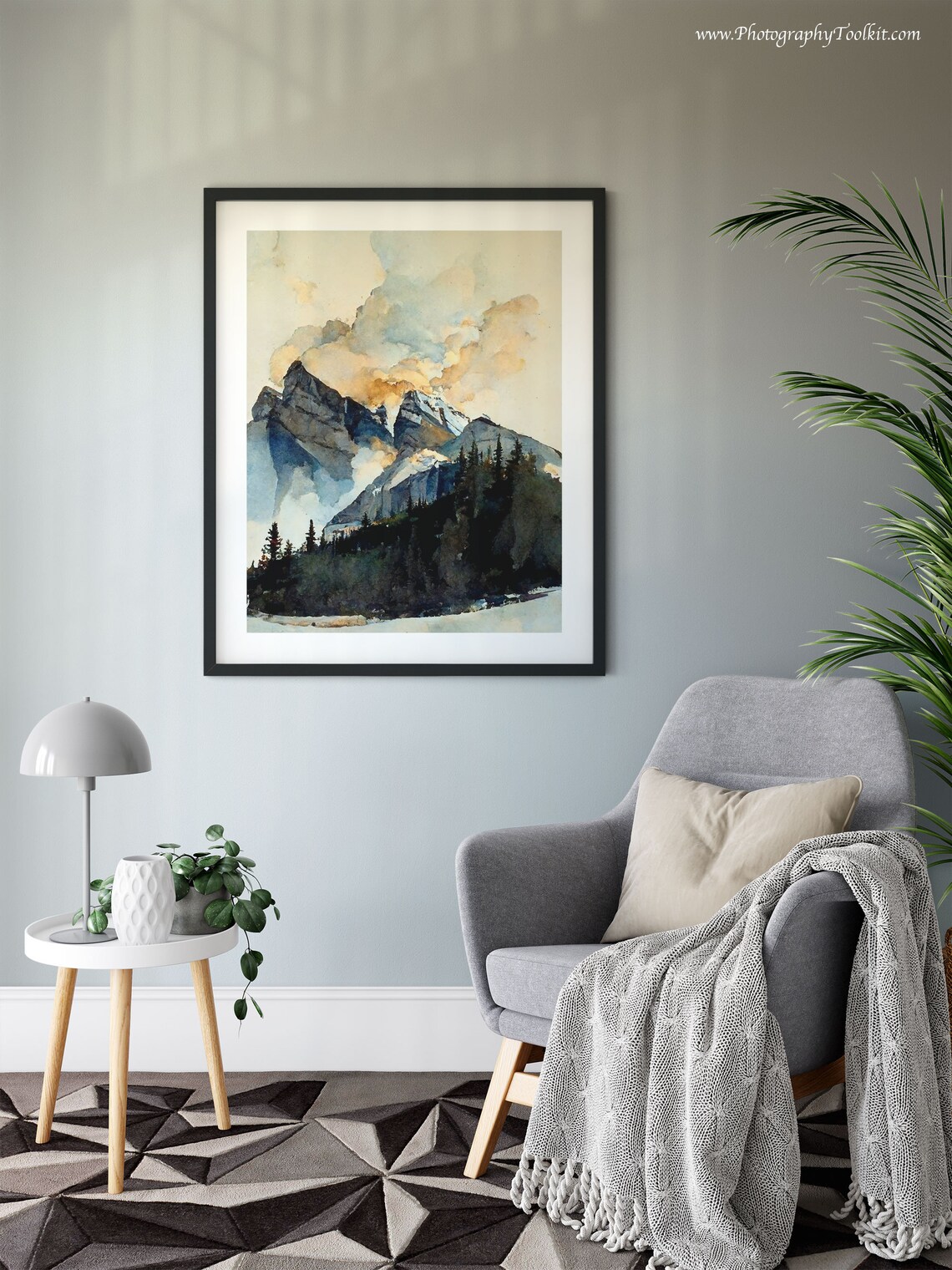 Banff Rocky Mountain Watercolor Print Misty Peaks Pine Forest Art - Image 6
