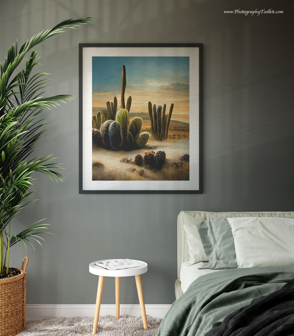 Western Desert Cacti Sunset Wall Art Prickly Pear Golden Sky Landscape - Image 3