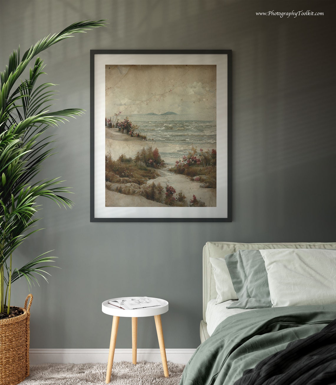 Vintage Coastal Path with Wildflowers and Distant Island Art Poster - Image 3