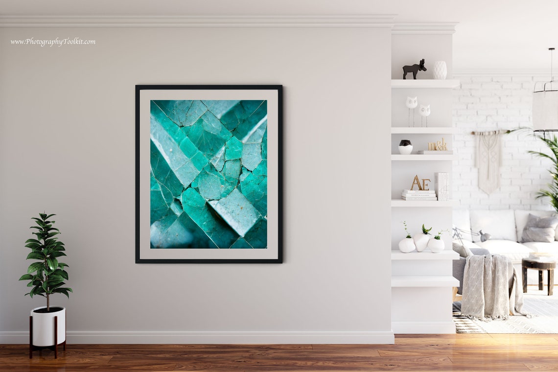 Teal Cracked Glass Abstract Geometric Texture Modern Art Poster - Image 4