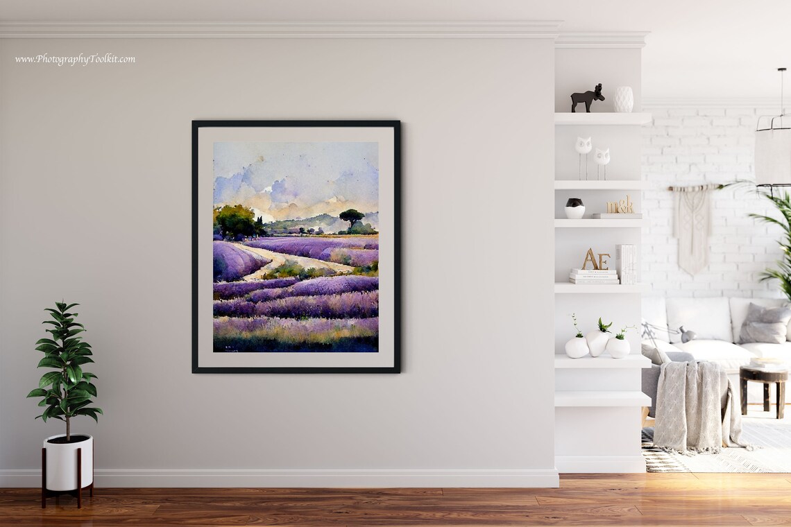 Winding Path Through Purple Lavender Fields Watercolor Landscape Poster - Image 4