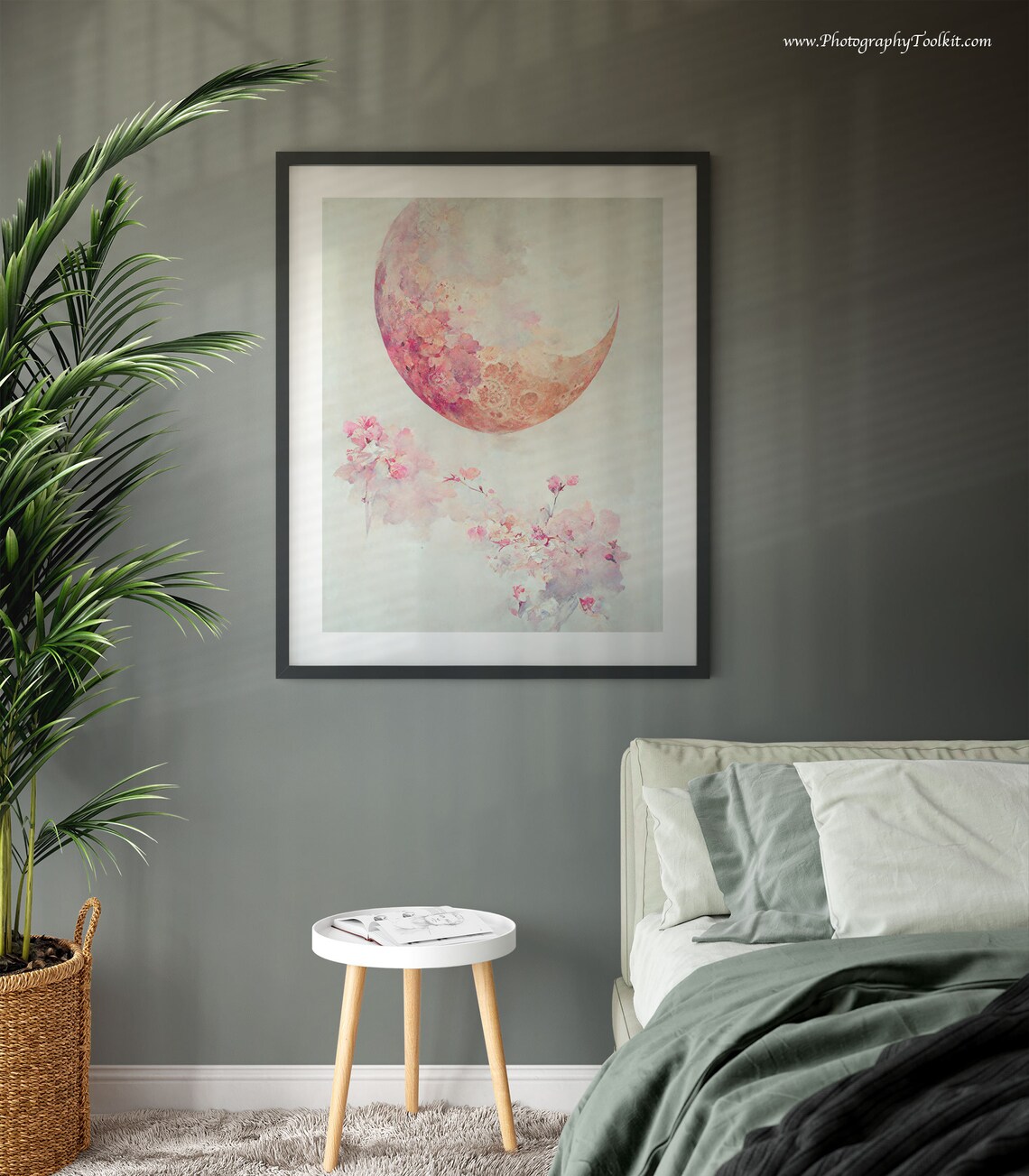 Pink Moon Art Print, Boho Moon Phase Flowers - Image 3