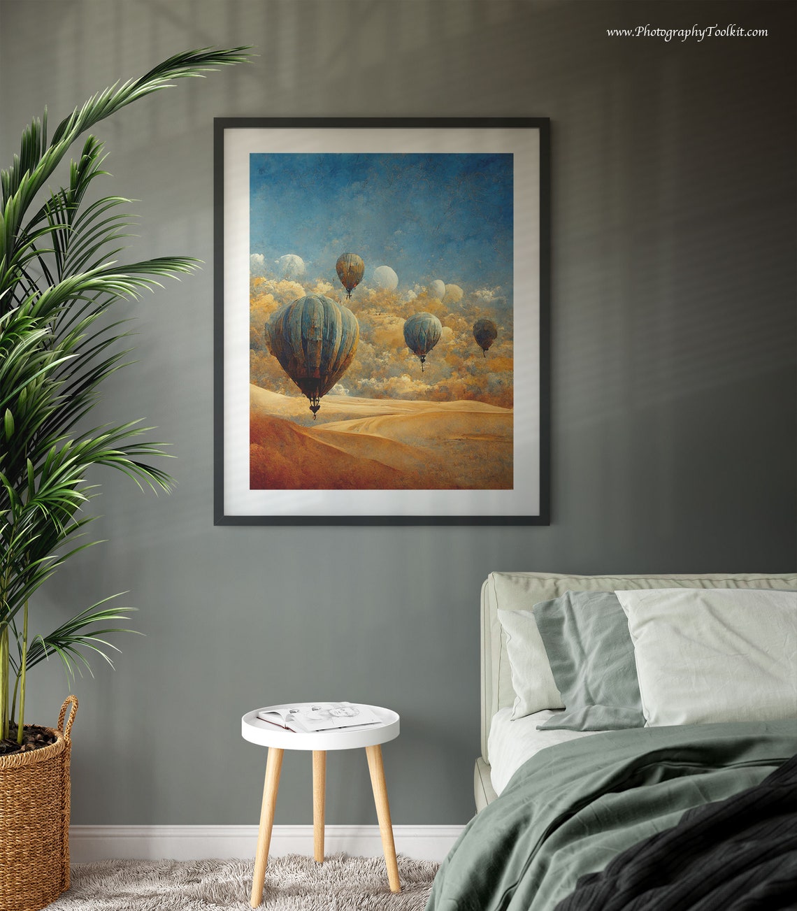 Hot Air Balloons Over Desert Dunes Vintage Sky Journey Poster - Image 3