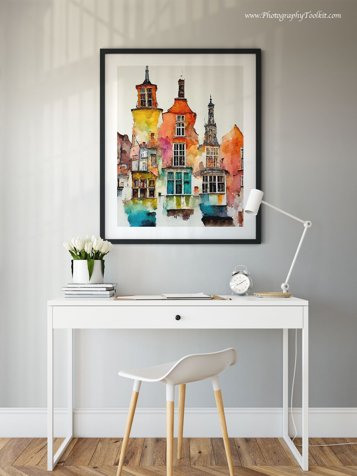 Bruges Belgium Historic Houses Towers Watercolor Street Poster - Image 2
