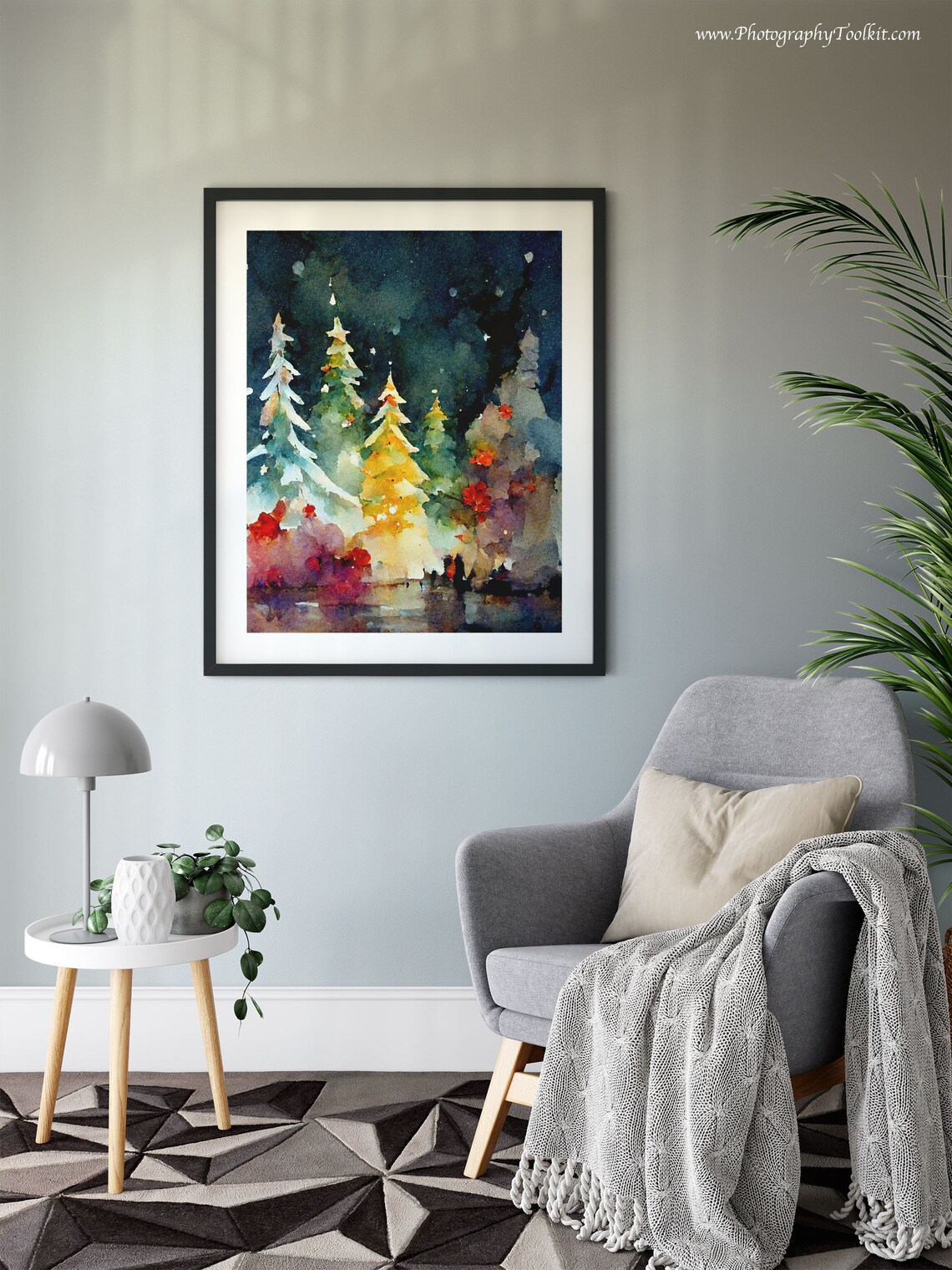Christmas Trees Holiday Watercolor Landscape Art Print - Image 6