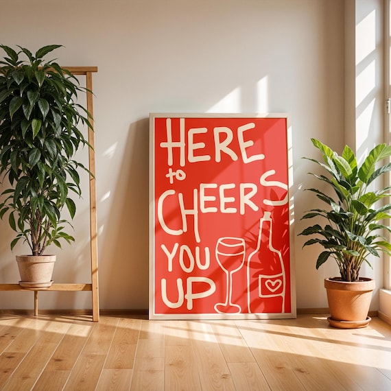 Here To Cheers You Up Bar Cart Cocktail Poster
