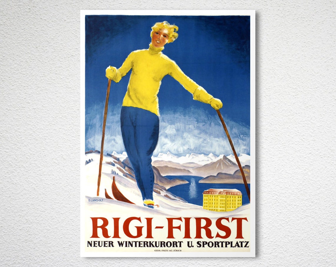 Rigi First Neuer Winterkurort Swiss Alps Skiing Travel Poster - Image 2