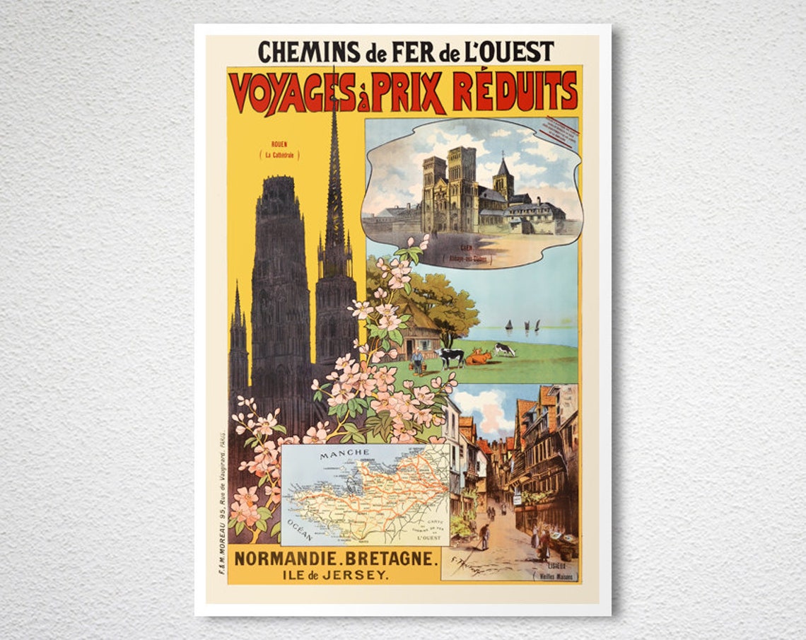 Normandie Bretagne Ile De Jersey Reduced Fare Railway Poster - Image 2