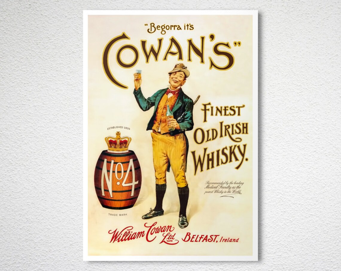 Cowans Finest Old Irish Whisky Vintage Poster - Image 2