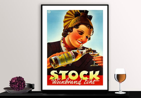 Stock Weinbrand Echt Vintage Fooddrink Poster Poster Paper Or Print Gift Idea Wall Decor