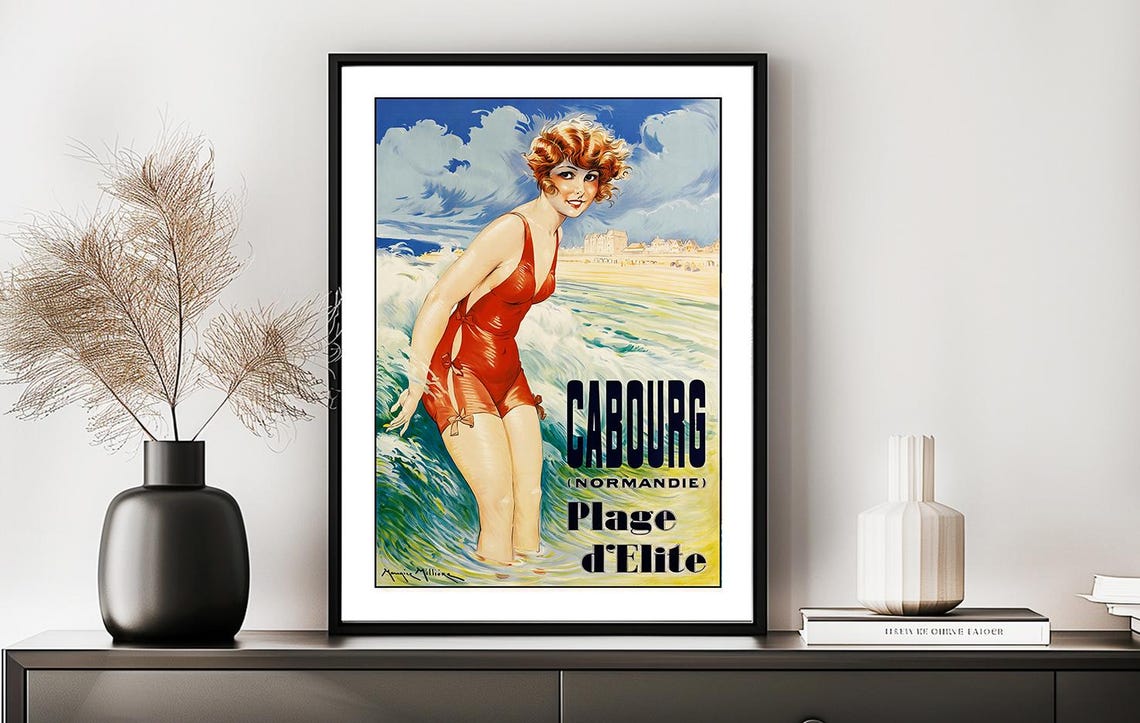 Cabourg Normandie Plage d'Elite Vintage French Beach Bather Poster