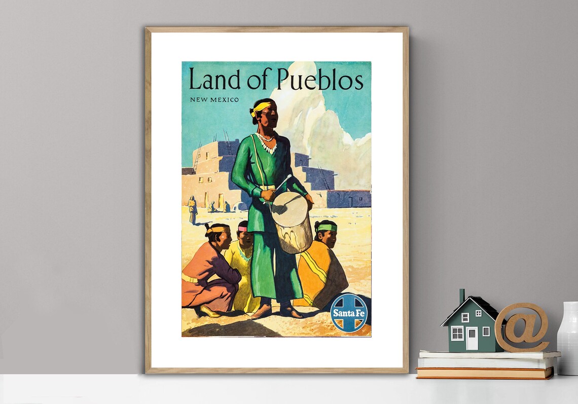 Land Of Pueblos New Mexico Vintage Travel Poster