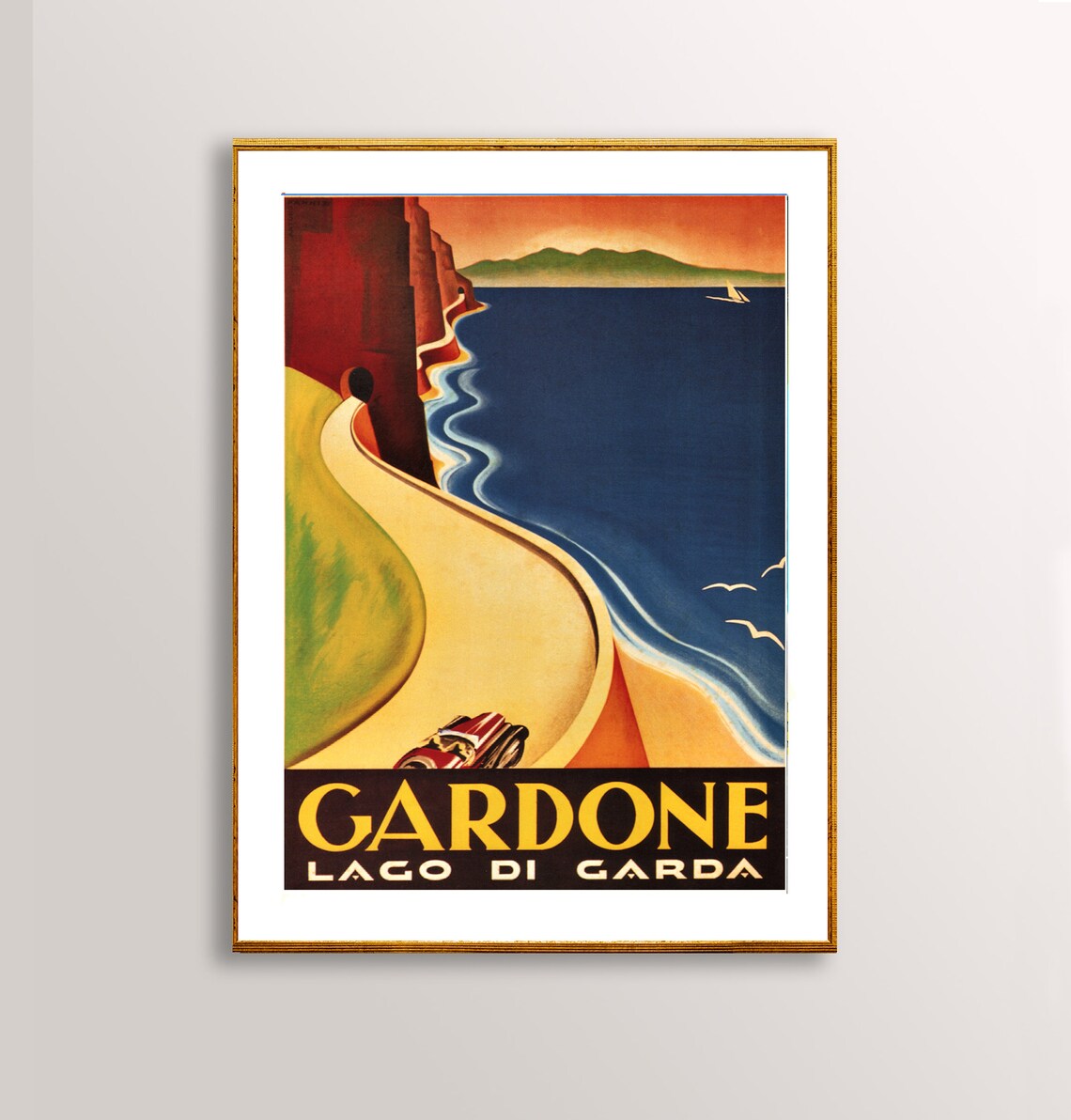 Gardone Lago di Garda Vintage Italian Lakeside Road Trip Poster