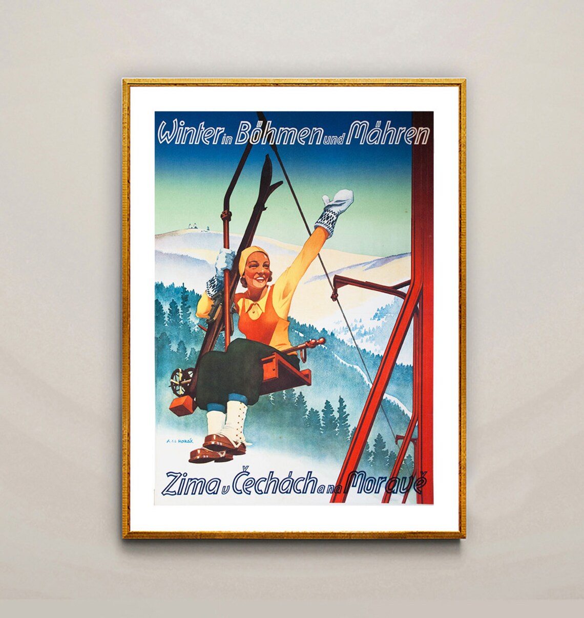 Winter In Bohmen Mahren Vintage Ski Poster Chairlift Snowy Alps Artwork - Image 2