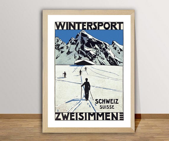 Wintersport Zweisimmen Suisse Vintage Travel Poster Suisse Wintersport Poster Gift Idea Wall Decor