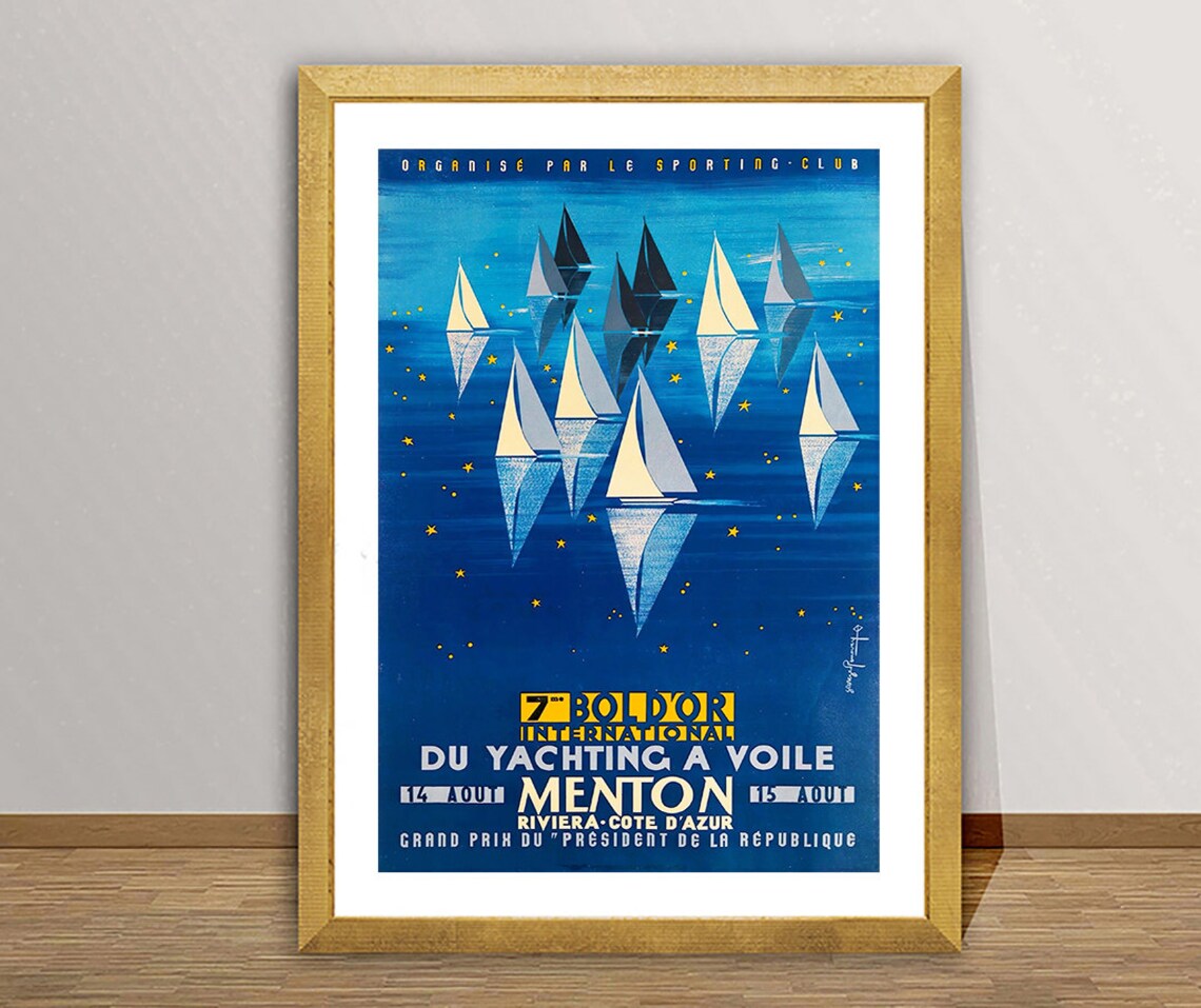 Menton Bol d'Or International Sailing Regatta Vintage French Poster - Image 3