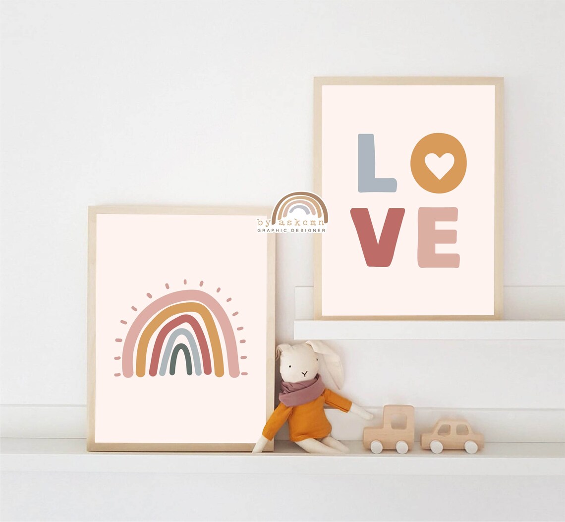 Nursery Wall Art Baby Room Poster Boho Rainbow Wall Art Boho Nursery Print Girls Bedroom Decor Rainbow Print Kid Room Poster Love Art - Image 5
