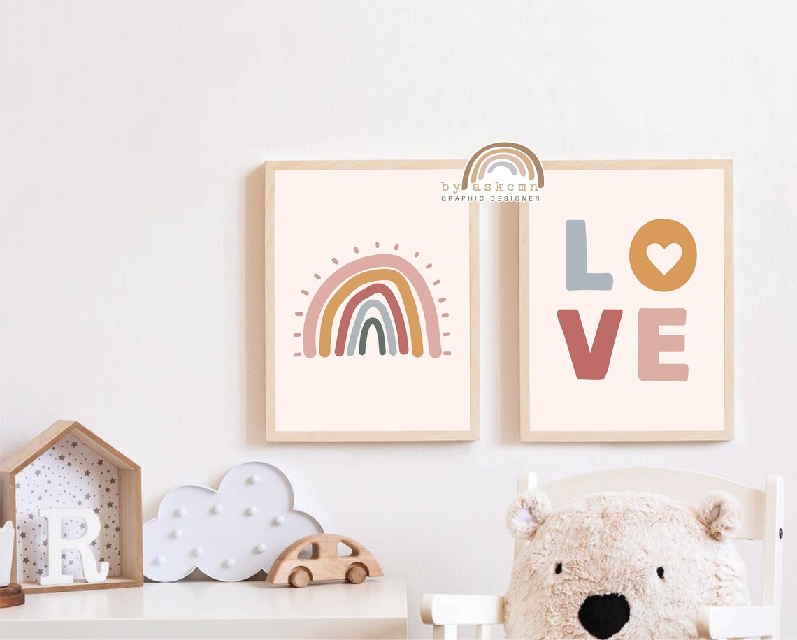Nursery Wall Art Baby Room Poster Boho Rainbow Wall Art Boho Nursery Print Girls Bedroom Decor Rainbow Print Kid Room Poster Love Art - Image 2