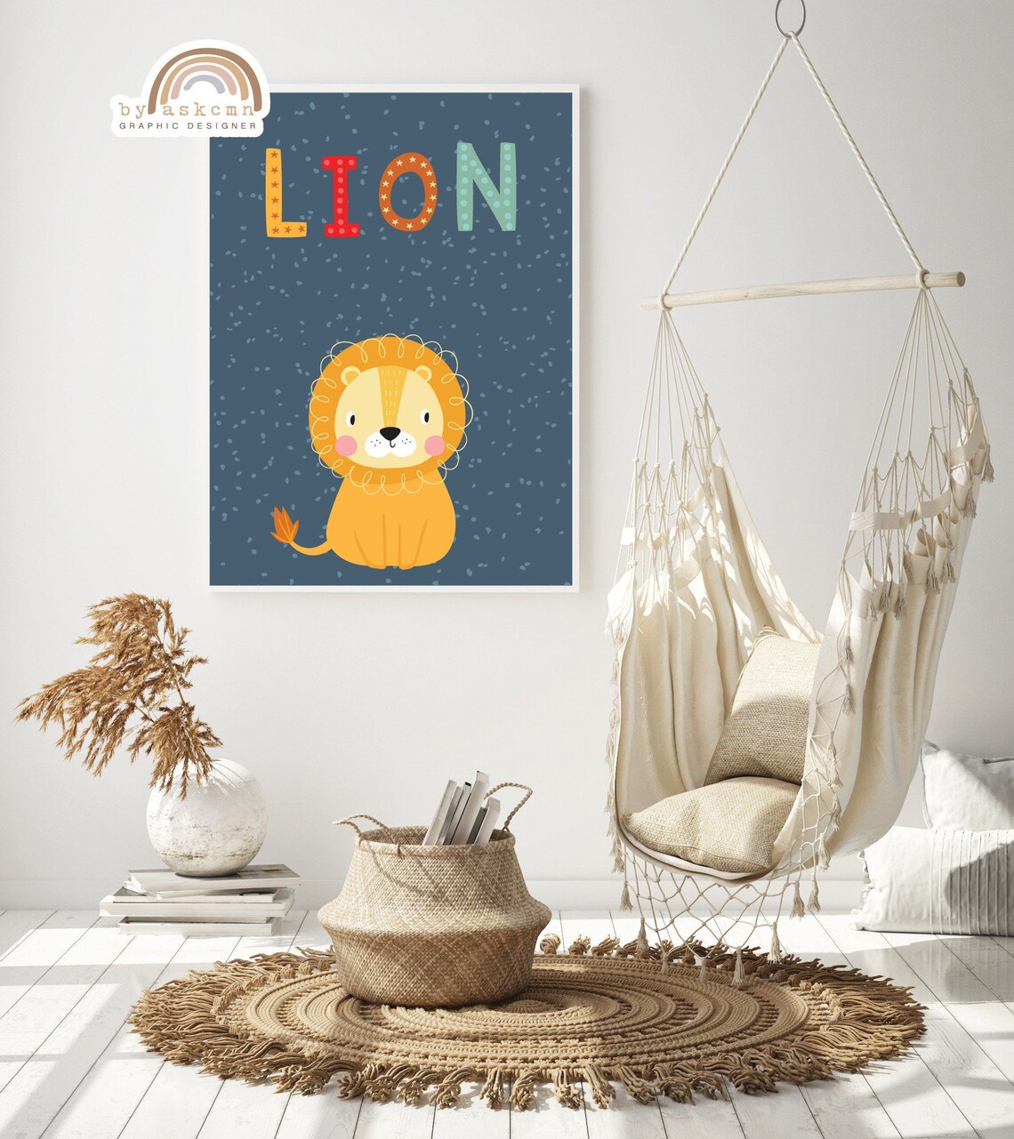 Colorful LION Text With Cute Smiling Lion Cub Navy Nursery Poster - Image 5