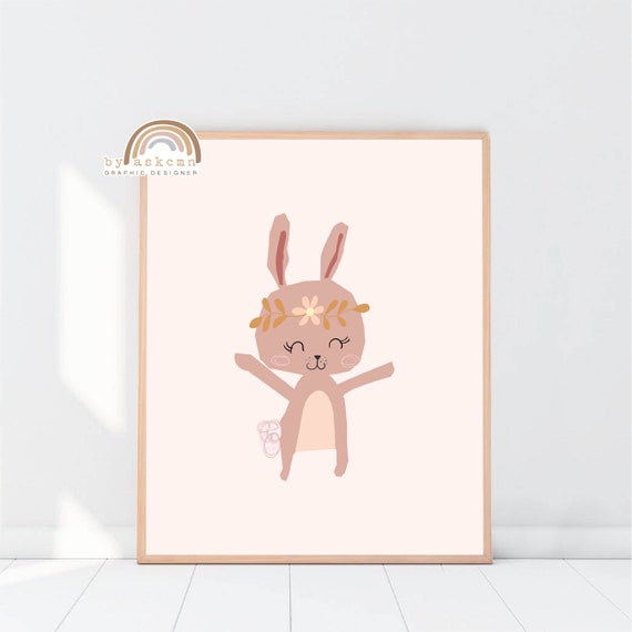 Bunny Print Nursery Baby Room Poster Nursery Wall Art Boho Rainbow Wall Art Boho Nursery Kids Room Poster Girls Bedroom Decor