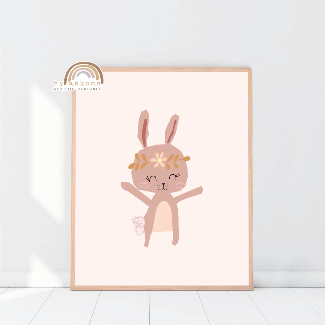 Bunny Print Nursery Baby Room Poster Nursery Wall Art Boho Rainbow Wall Art Boho Nursery Kids Room Poster Girls Bedroom Decor