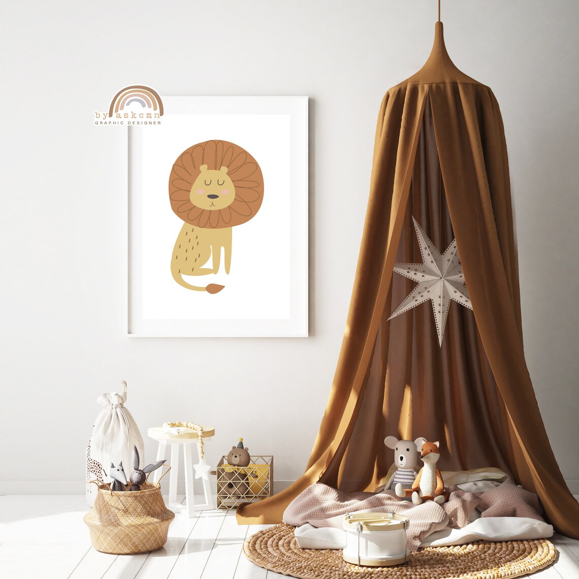 Sleepy Cartoon Lion Big Round Mane Cute Nursery Kids Room Wall Decor Poster - Image 5