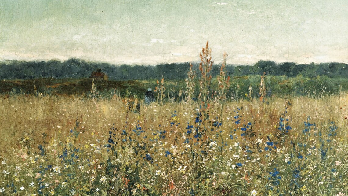 Vintage Wildflower Meadow Oil Painting Golden Field Countryside Landscape Poster - Image 2