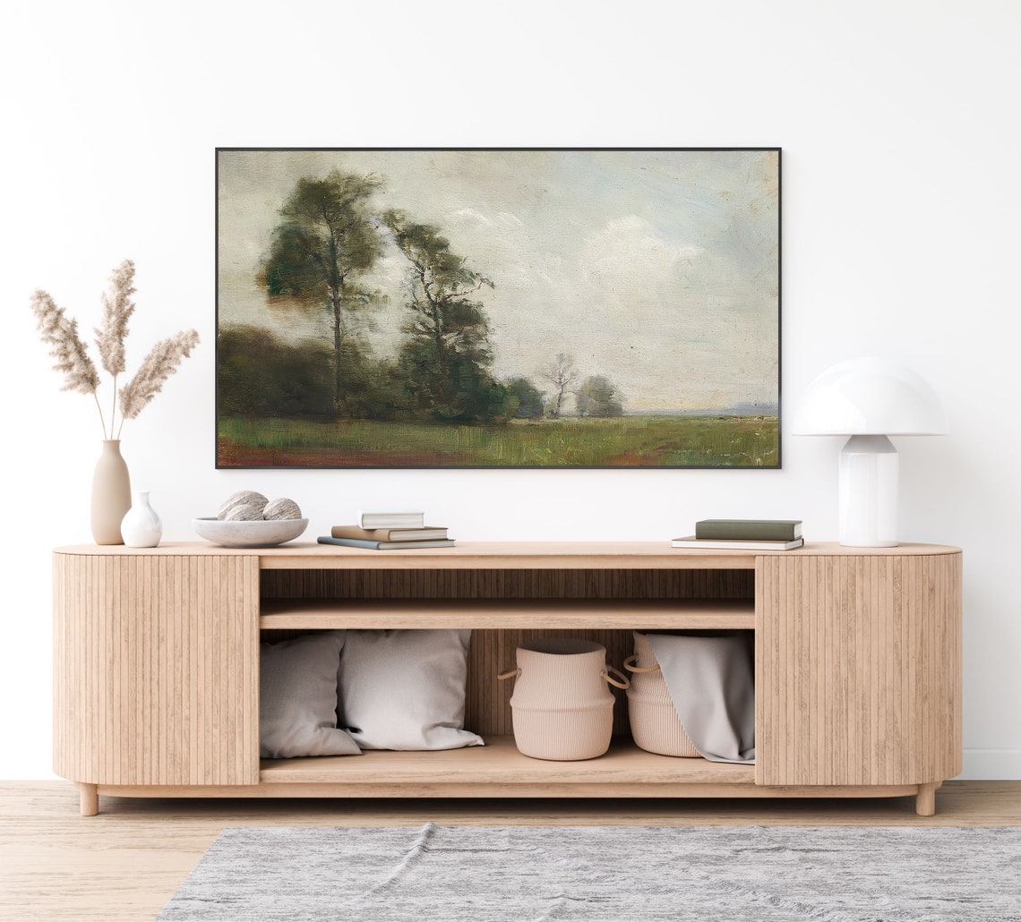 Frame Tv Art Landscape Neutral Rustic Vintage Oil Painting Frame Tv Art Tv Art French Country Modern Farmhouse Large Art - Image 3