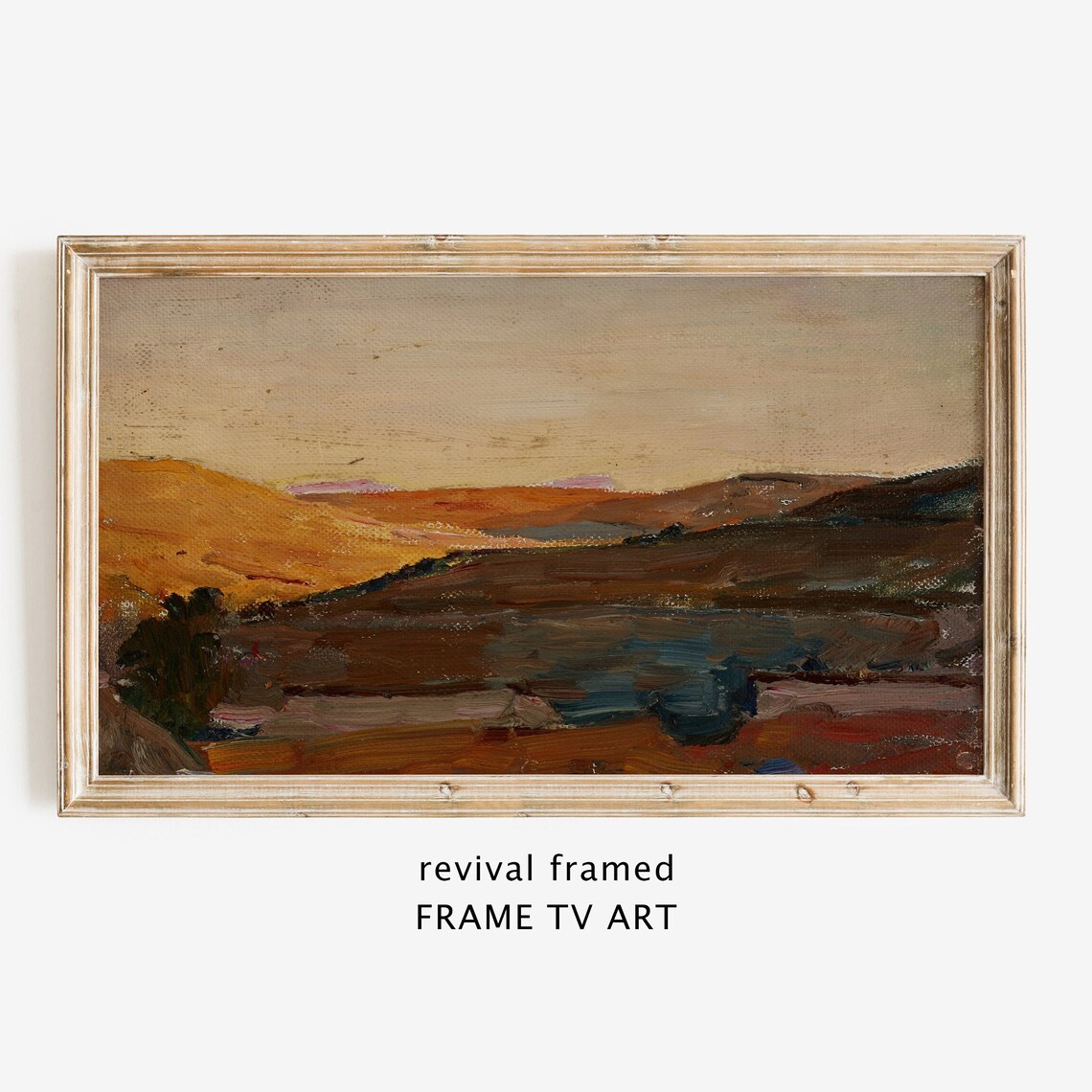 Warm Ochre Rolling Hills Landscape Oil Painting at Dusk Autumn Poster