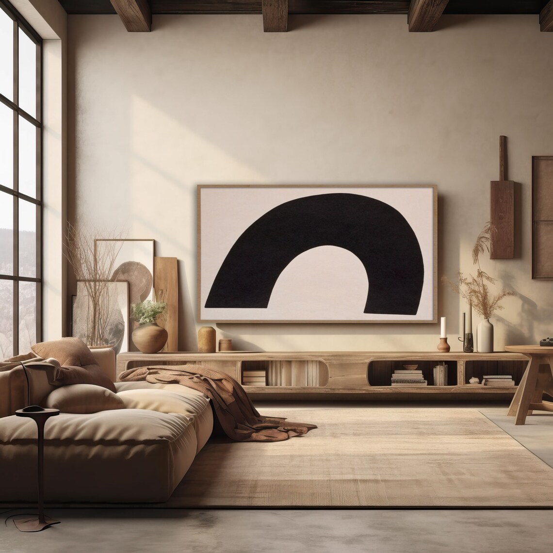 Minimalist Black Arch Abstract Painting on Beige Modern Neutral Poster - Image 4