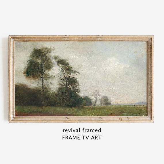 Frame Tv Art Landscape Neutral Rustic Vintage Oil Painting Frame Tv Art Tv Art French Country Modern Farmhouse Large Art