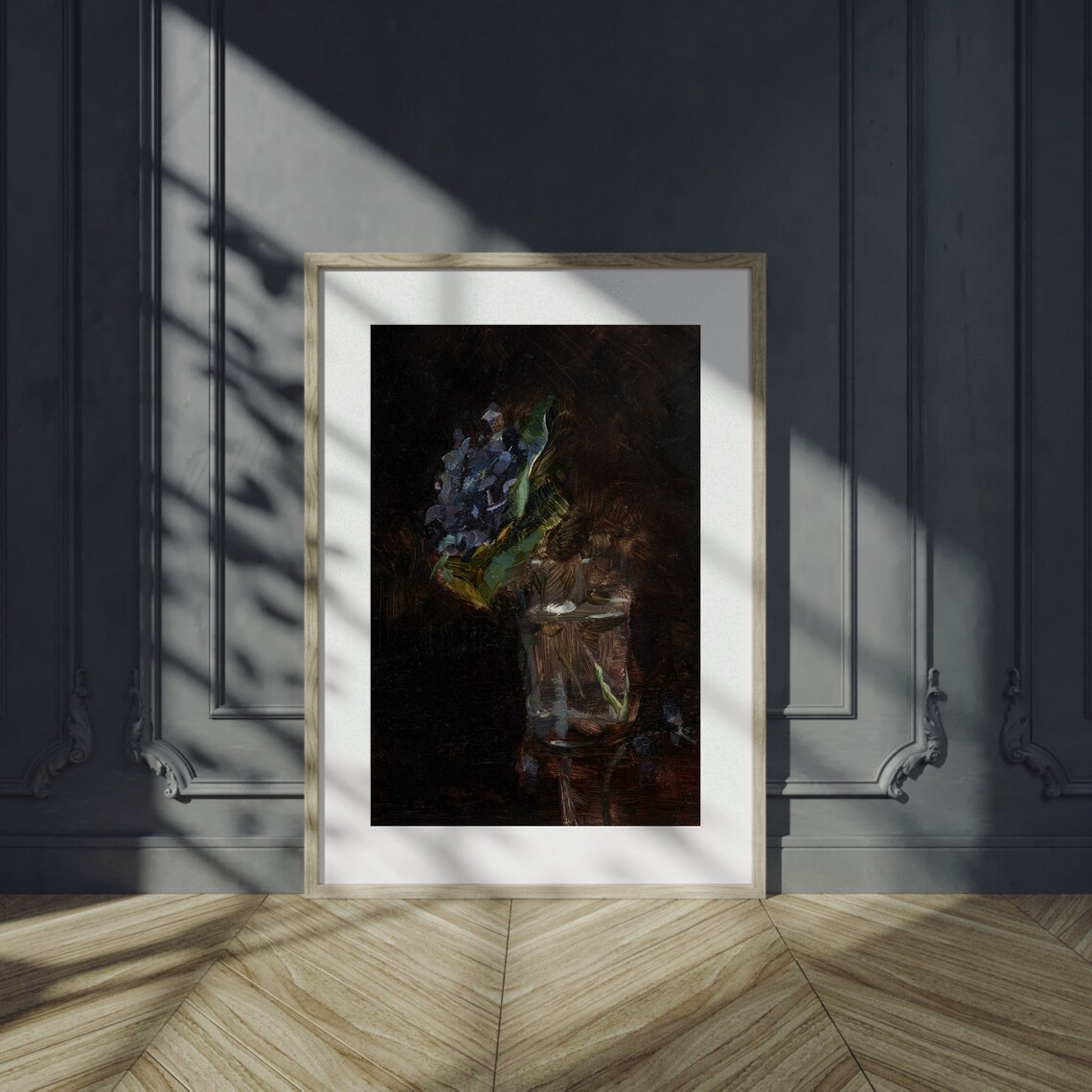 Dark Gothic Violets in Glass Jar Moody Vintage Still Life Oil Painting Poster - Image 4