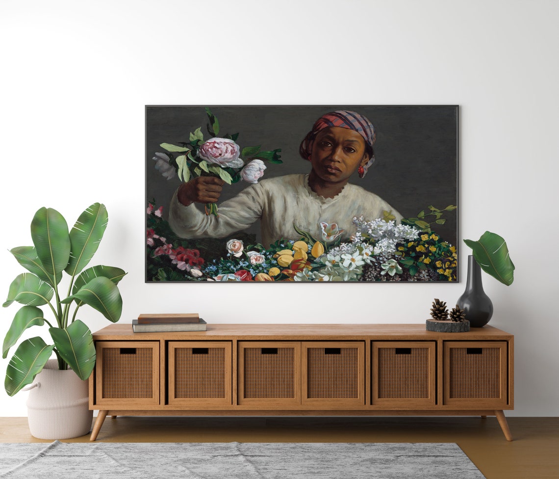 Woman With Peonies Frame Tv Art Portrait Vintage Oil Painting Spring Flowers Tv Art Frame Tv Art Large Art Tv Wallpaper - Image 4