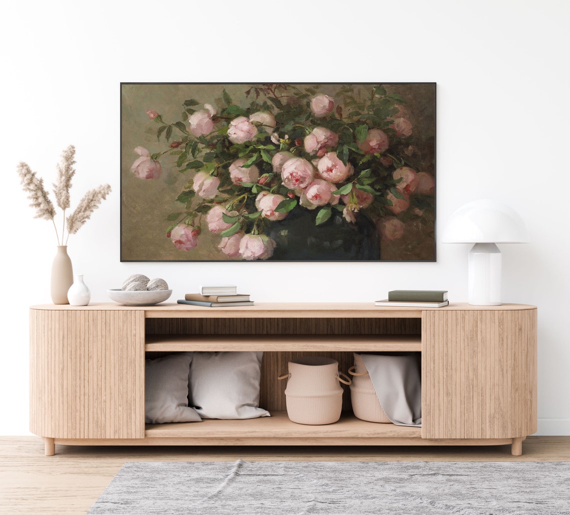 Frame Tv Art Roses Vintage Oil Painting Pink Roses Frame Tv Art Frame Tv Art Vintage Flowers Large Art Gallery Wall Art - Image 4