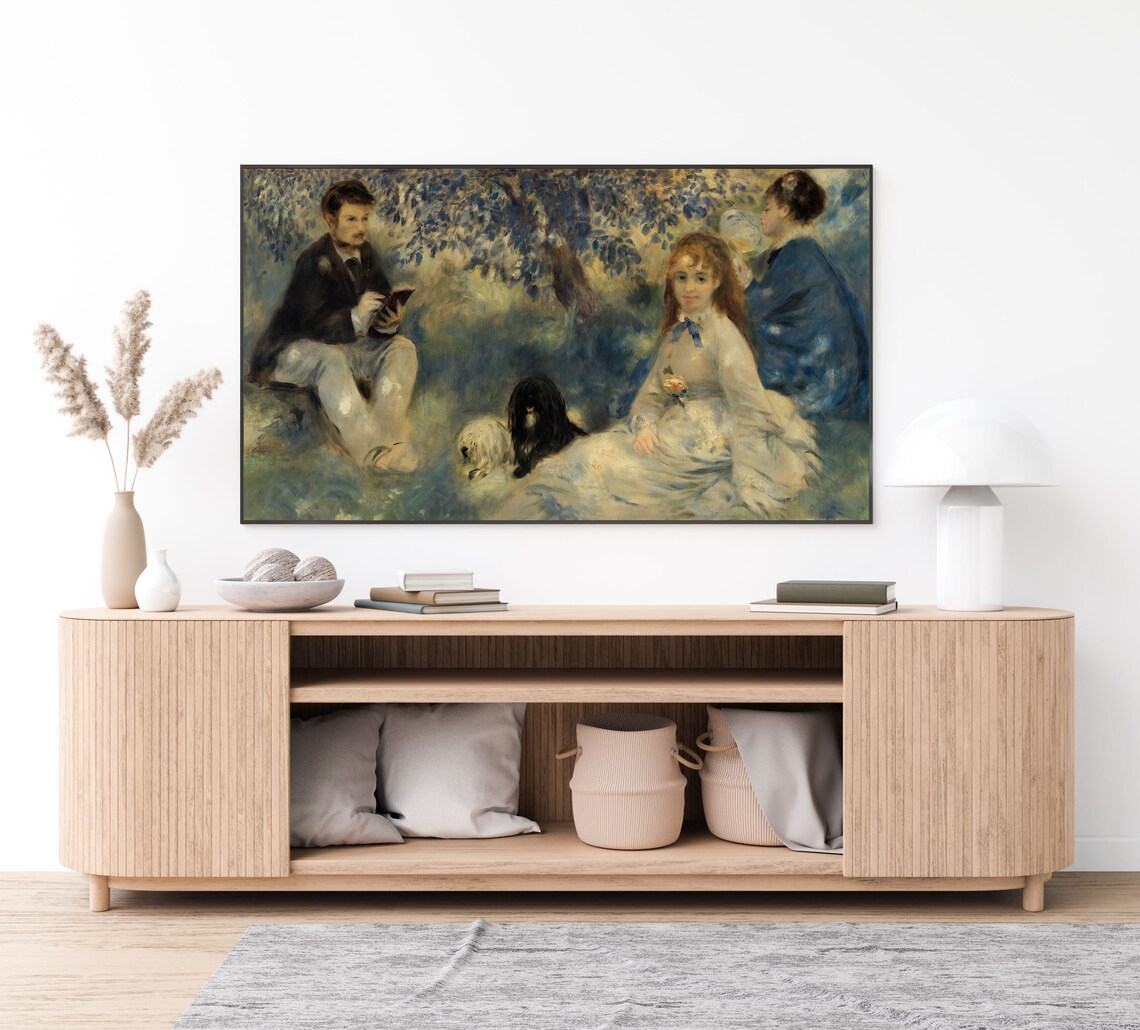 Impressionist Garden Gathering Family with Dogs in Sunlight Poster - Image 3