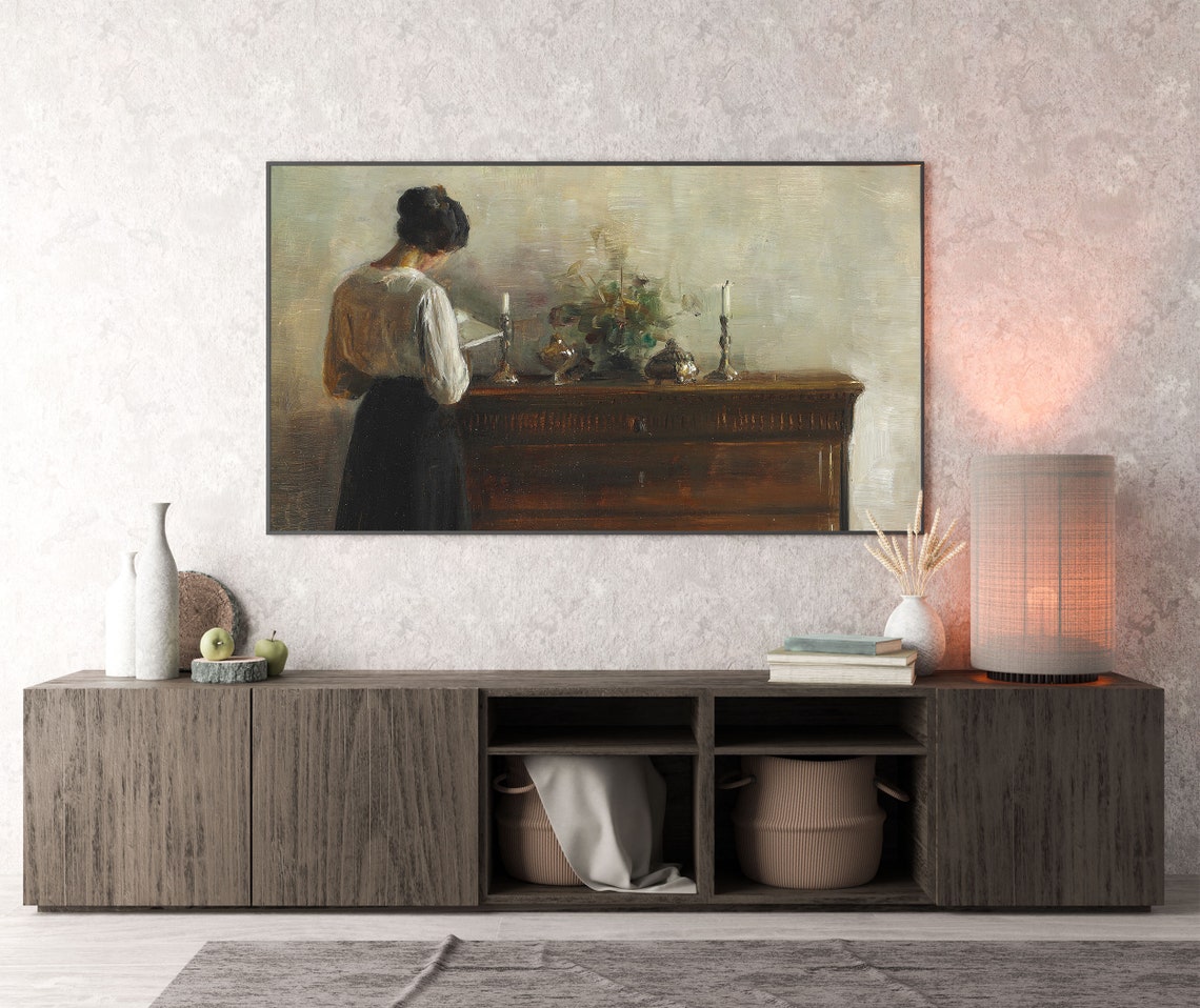 Rustic French Country Frame Tv Art Neutral Beige Vintage Oil Painting Frame Tv Art Portrait Woman Frame Tv Art Large Art - Image 4