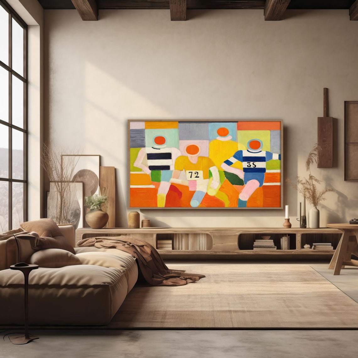 Frame Tv Art Abstract Lg Tv Art Vintage Oil Painting Soccer Sports Home Decor Mid Century Modern Large Art - Image 3