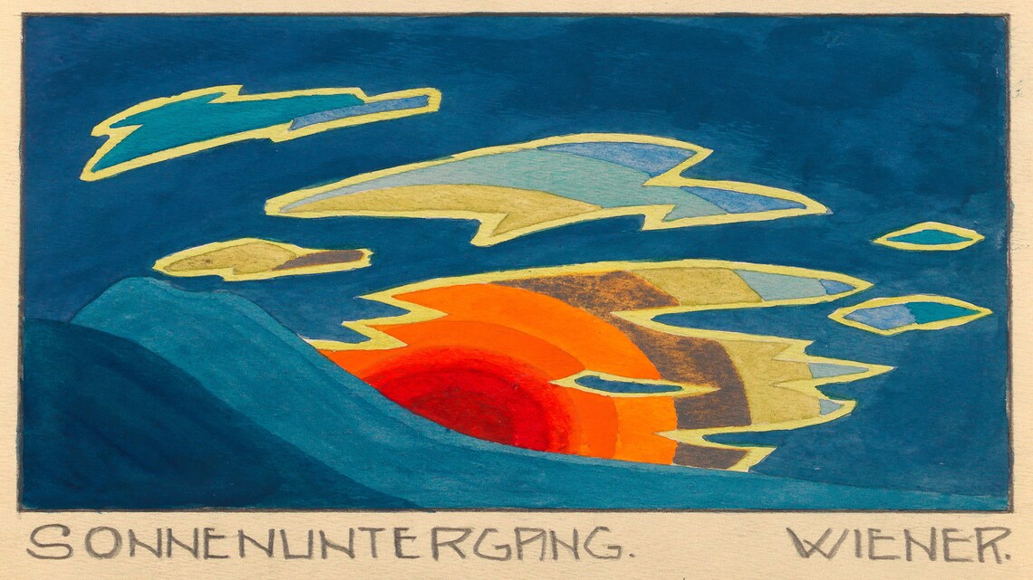 Sonnenuntergang Wiener Folk Art Sunset Painting with German Hand Lettering Poster - Image 2
