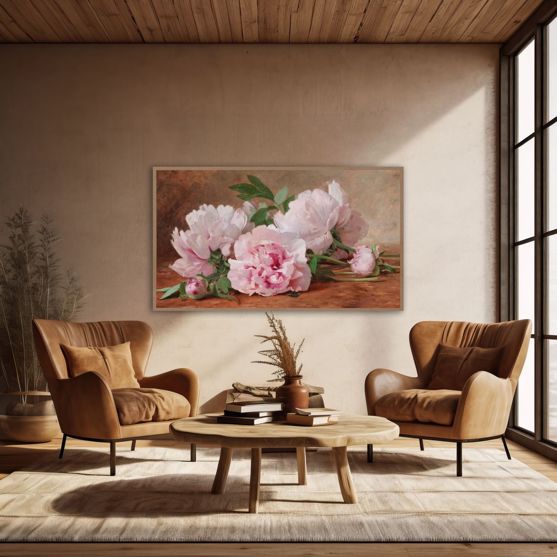 Frame Tv Art Floral Vintage Oil Painting Pink Peonies Frame Tv Art Tv Art Antique Still Life Large Gallery Wall Art - Image 2