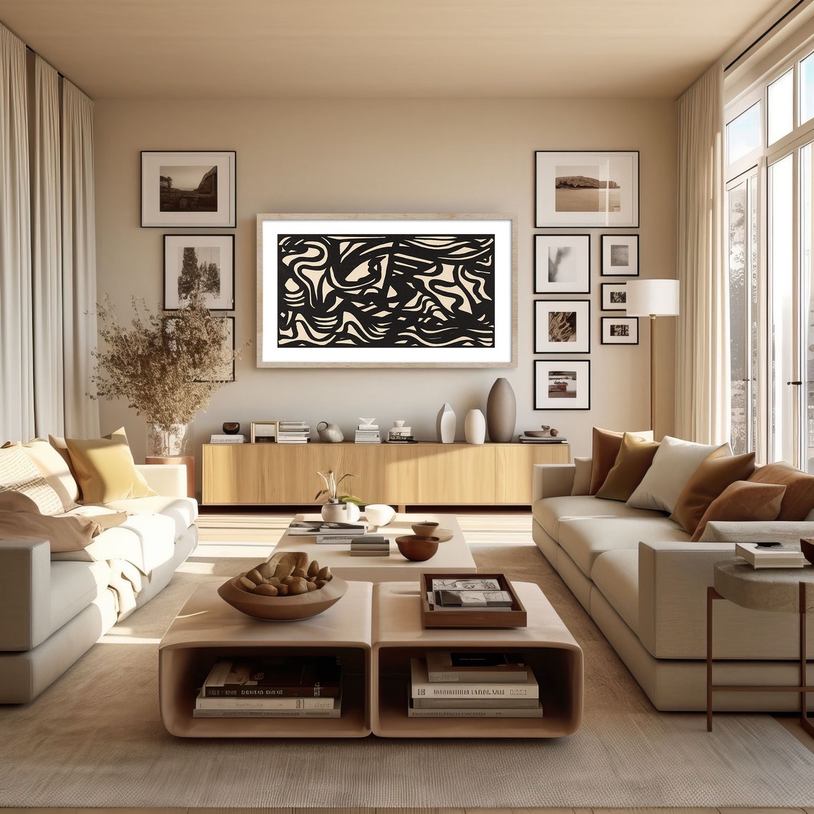 Black and Cream Geometric Line Abstract Painting Bold Modernist Poster - Image 3