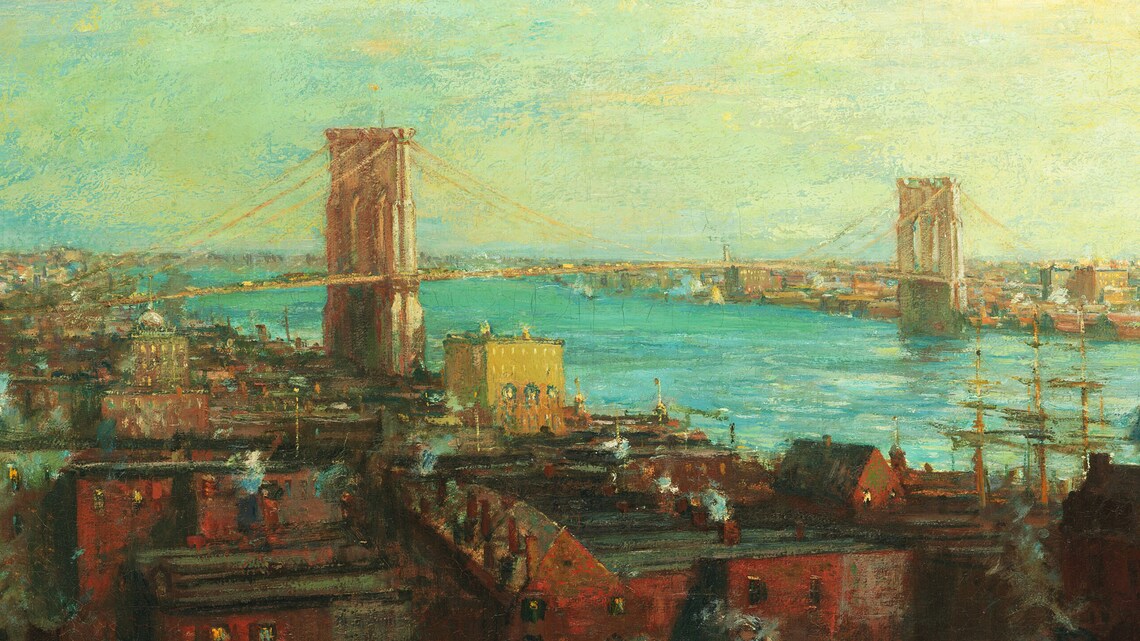 Brooklyn Bridge over the East River Vintage Cityscape Poster - Image 2
