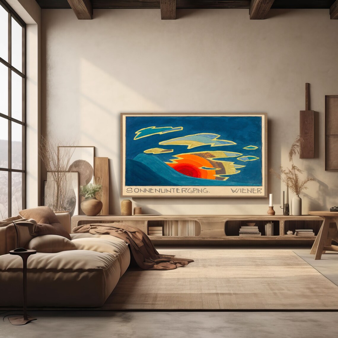 Sonnenuntergang Wiener Folk Art Sunset Painting with German Hand Lettering Poster - Image 4
