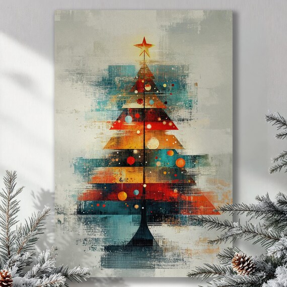 Abstract Geometric Christmas Tree Mid Century Modern Wall Art