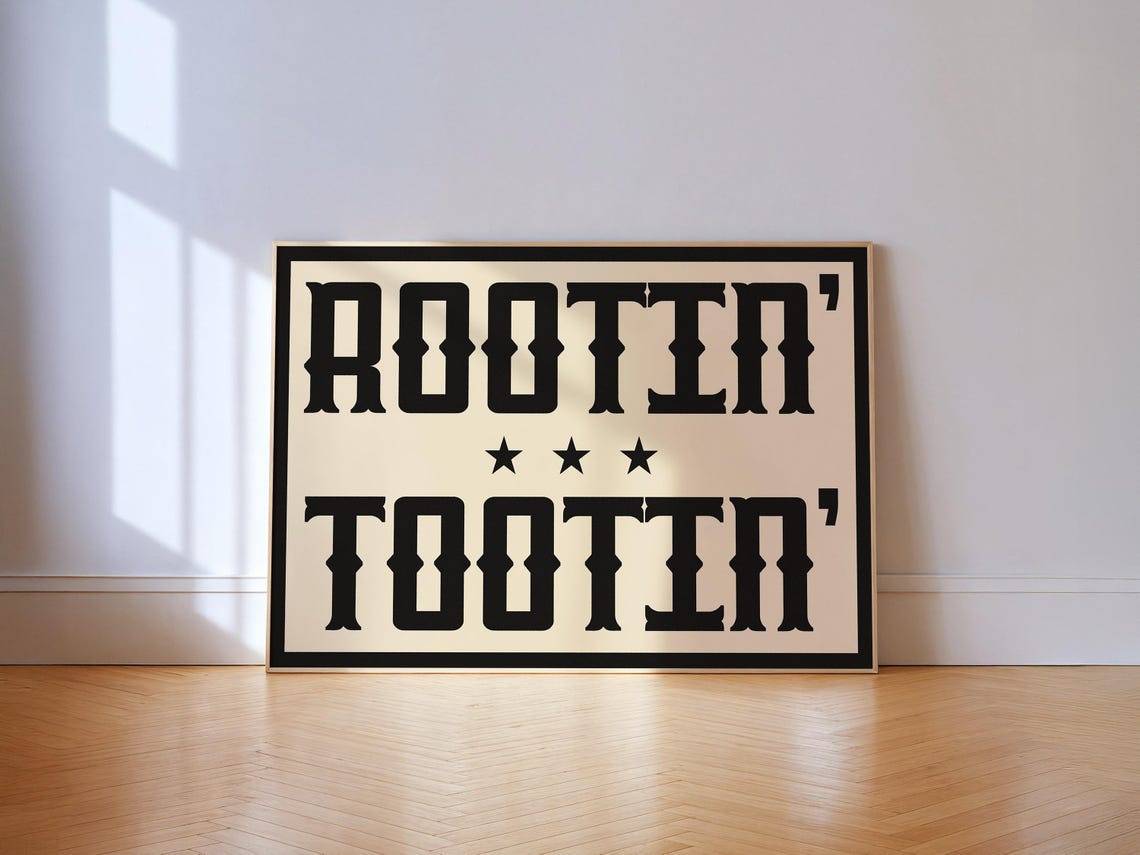Rootin Tootin Western Typography Star Black Cream Cowboy Quote Poster