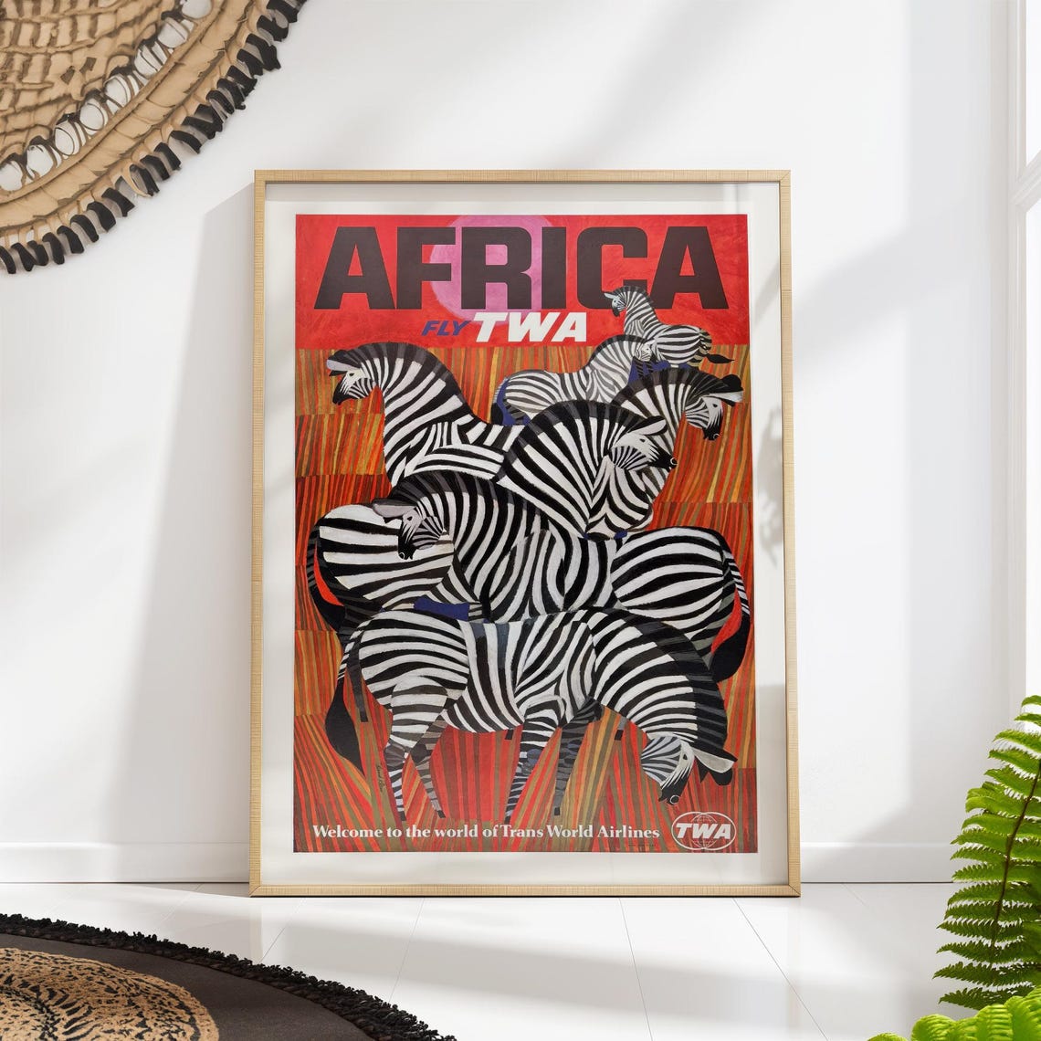 Africa Fly TWA Vintage Airline Travel Zebra Safari Art Poster