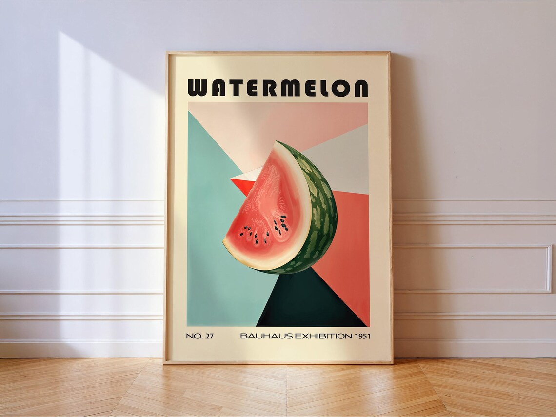Watermelon Bauhaus Exhibition 1951 Retro Geometric Kitchen Decor Poster