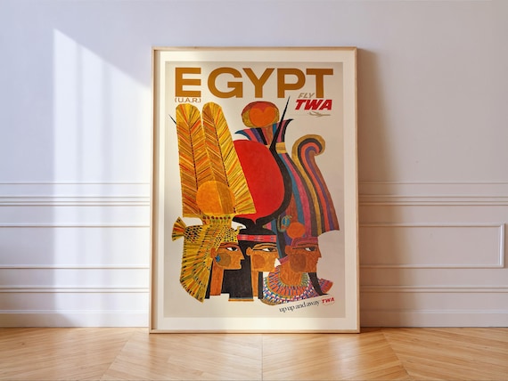 Egypt Fly TWA Vintage Airline Travel Poster Bold Pharaoh Art Design